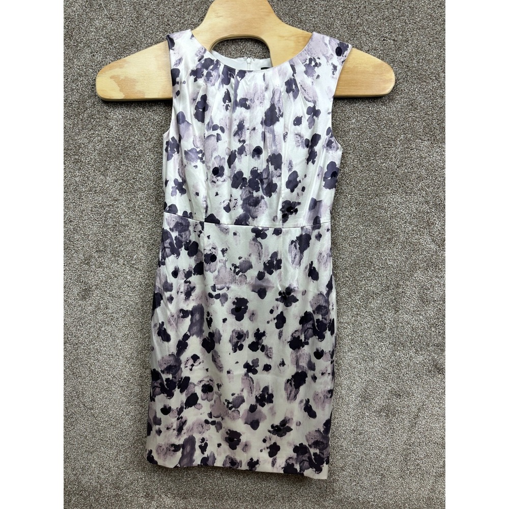 Ann Taylor Sheath Dress Size 6 Purple Ivory Silky Knee Length ~ Washable